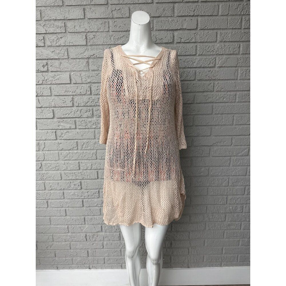 Nuonita Women Beige Crochet Cover-Up One Size